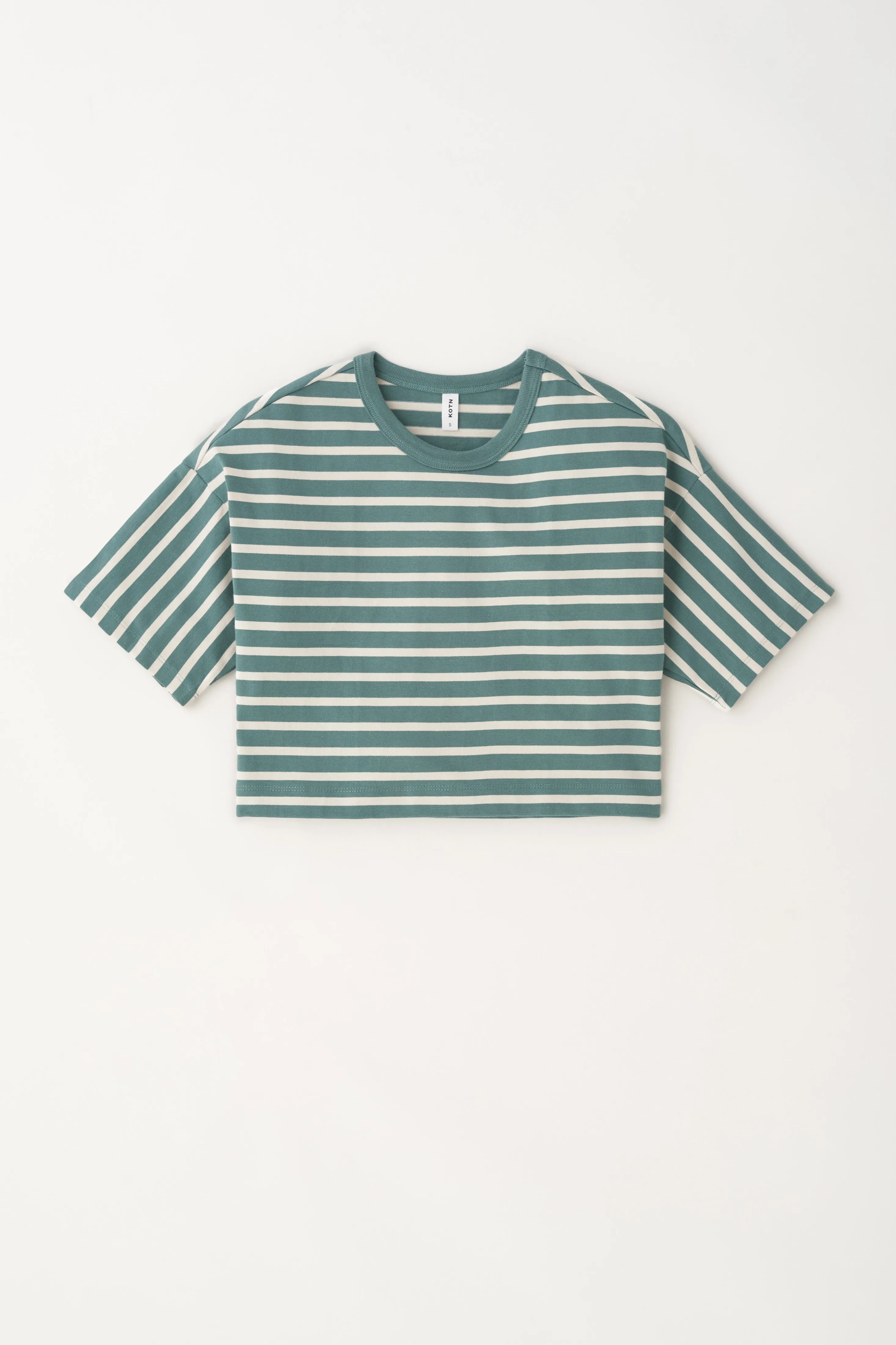 Women's Heavyweight Crop Tee in Silver Pine/Birch Stripe